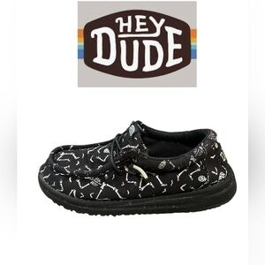 Hey Dude Black Wally or Wendy Skeleton Kids Dress Shoes
